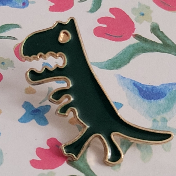 Derpy Green Dinosaur Enamel Pin - Picture 3 of 10